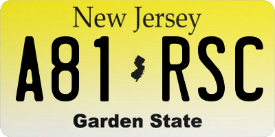 NJ license plate A81RSC
