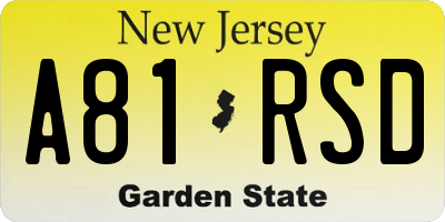 NJ license plate A81RSD