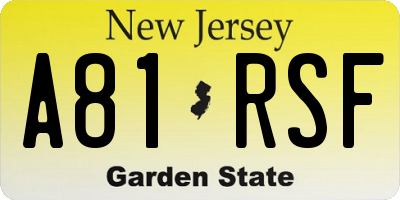 NJ license plate A81RSF