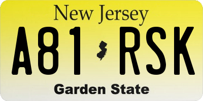 NJ license plate A81RSK