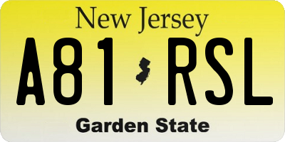 NJ license plate A81RSL