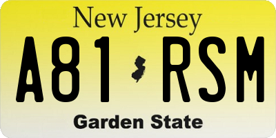NJ license plate A81RSM