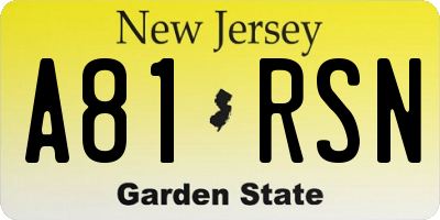 NJ license plate A81RSN