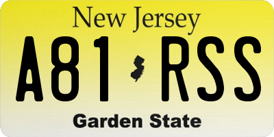 NJ license plate A81RSS