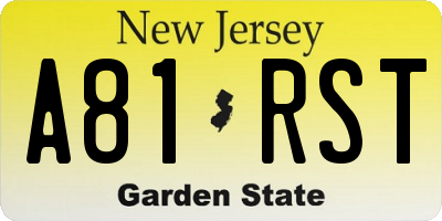 NJ license plate A81RST