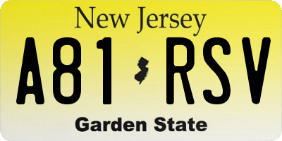 NJ license plate A81RSV