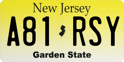 NJ license plate A81RSY