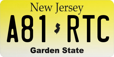 NJ license plate A81RTC