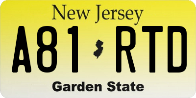 NJ license plate A81RTD