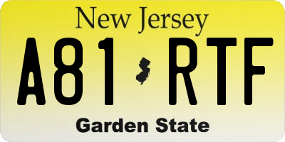 NJ license plate A81RTF