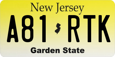 NJ license plate A81RTK
