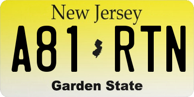 NJ license plate A81RTN