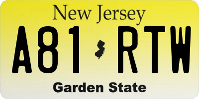 NJ license plate A81RTW