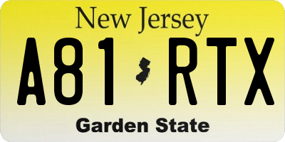 NJ license plate A81RTX