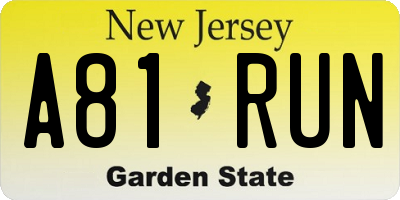 NJ license plate A81RUN