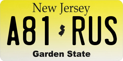 NJ license plate A81RUS
