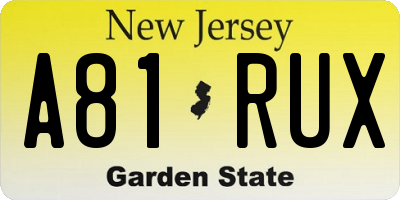 NJ license plate A81RUX