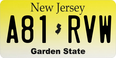 NJ license plate A81RVW