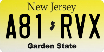 NJ license plate A81RVX
