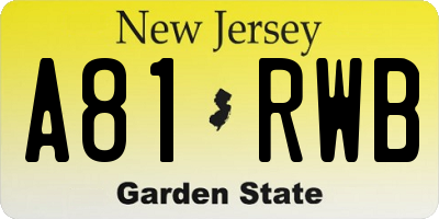 NJ license plate A81RWB
