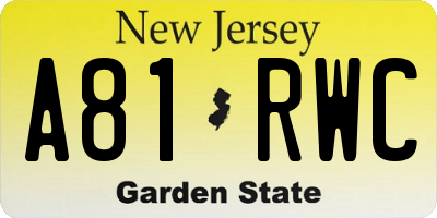NJ license plate A81RWC