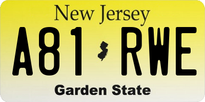NJ license plate A81RWE