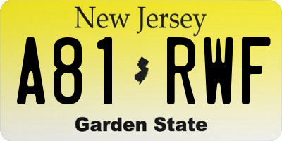 NJ license plate A81RWF