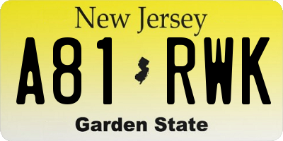 NJ license plate A81RWK
