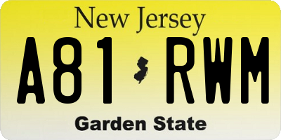 NJ license plate A81RWM