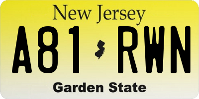 NJ license plate A81RWN
