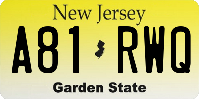 NJ license plate A81RWQ