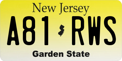 NJ license plate A81RWS
