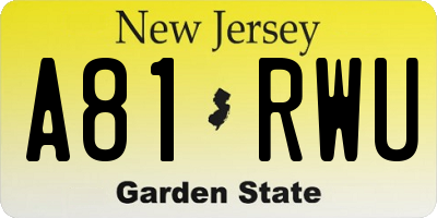 NJ license plate A81RWU