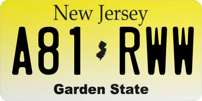 NJ license plate A81RWW