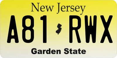 NJ license plate A81RWX