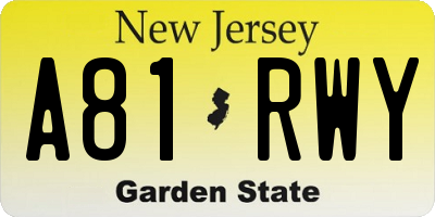 NJ license plate A81RWY