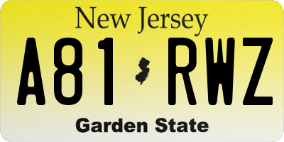 NJ license plate A81RWZ