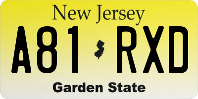 NJ license plate A81RXD