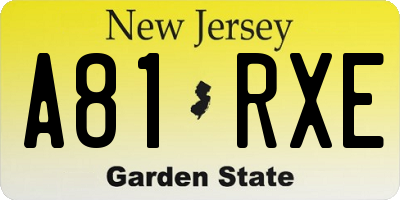 NJ license plate A81RXE