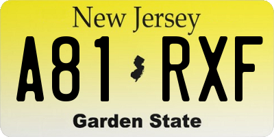 NJ license plate A81RXF