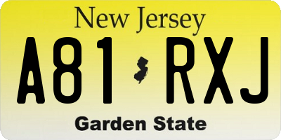 NJ license plate A81RXJ