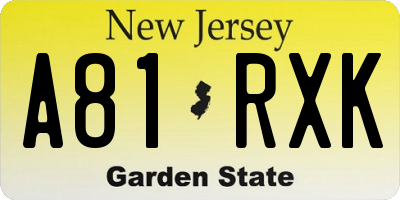 NJ license plate A81RXK