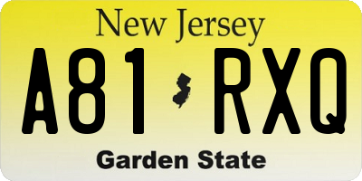 NJ license plate A81RXQ