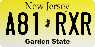 NJ license plate A81RXR