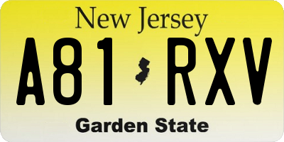 NJ license plate A81RXV