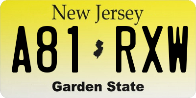 NJ license plate A81RXW