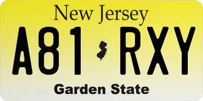 NJ license plate A81RXY