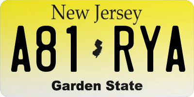 NJ license plate A81RYA