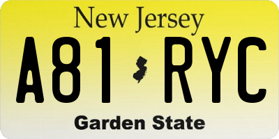 NJ license plate A81RYC