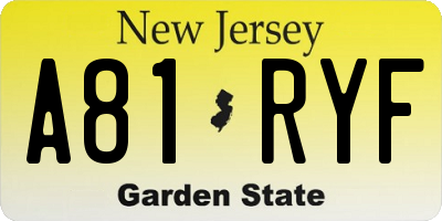 NJ license plate A81RYF
